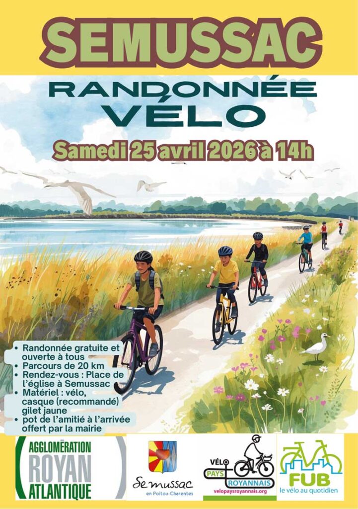 Randonnée vélo Sémussac Royan Atlantique – 25 avril 2026, 20 km, gratuit, VPR Vélo Pays Royannais et FUB.